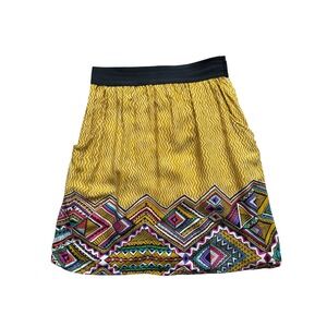 Moonlight Imports Skirt S Boho Tribal Geometric Print‎ Yellow Multicolor USA